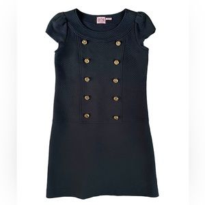 Women’s JUICY COUTURE Black Quilted Shift Dress w/ Gold Buttons Cap Sleeve Small